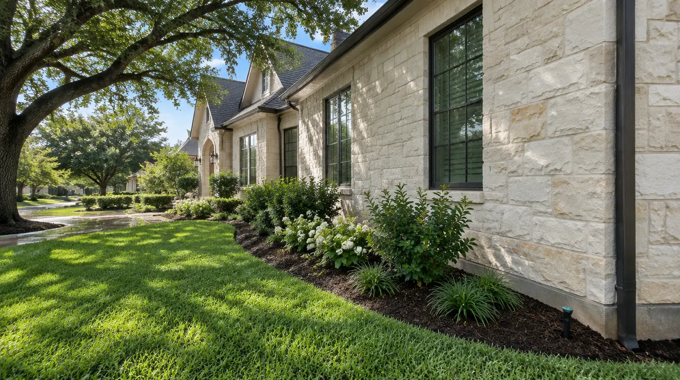 Limestone veneer and slab foundation of a Southlake home checked for termites